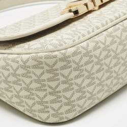 Pre Owned Michael Kors White Signature Coated Canvas and Leather Parker Medium Logo Shoulder Bag