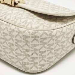 Pre Owned Michael Kors White Signature Coated Canvas and Leather Parker Medium Logo Shoulder Bag