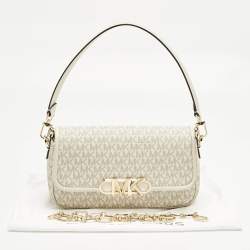 Pre Owned Michael Kors White Signature Coated Canvas and Leather Parker Medium Logo Shoulder Bag