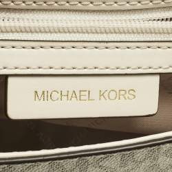 Pre Owned Michael Kors White Signature Coated Canvas and Leather Parker Medium Logo Shoulder Bag