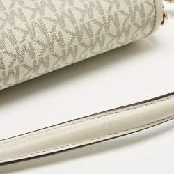 Pre Owned Michael Kors White Signature Coated Canvas and Leather Parker Medium Logo Shoulder Bag