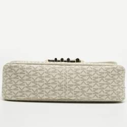 Pre Owned Michael Kors White Signature Coated Canvas and Leather Parker Medium Logo Shoulder Bag