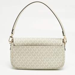 Pre Owned Michael Kors White Signature Coated Canvas and Leather Parker Medium Logo Shoulder Bag