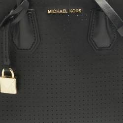 Pre Owned Michael Kors Black Perforated Leather Small Mercer Tote