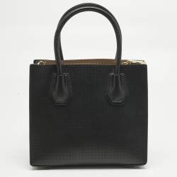 Pre Owned Michael Kors Black Perforated Leather Small Mercer Tote