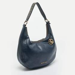 Pre Owned Michael Kors Navy Blue Leather Lydia Shoulder Bag