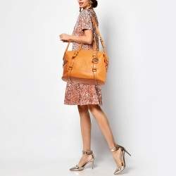 Pre Owned Michael Kors Orange Ostrich Embossed Leather Bedford Belted Satchel