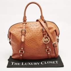Pre Owned Michael Kors Orange Ostrich Embossed Leather Bedford Belted Satchel