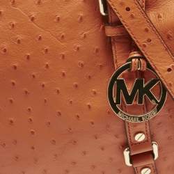Pre Owned Michael Kors Orange Ostrich Embossed Leather Bedford Belted Satchel