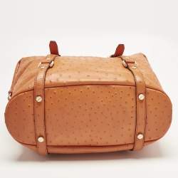 Pre Owned Michael Kors Orange Ostrich Embossed Leather Bedford Belted Satchel