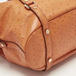 Pre Owned Michael Kors Orange Ostrich Embossed Leather Bedford Belted Satchel