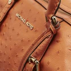 Pre Owned Michael Kors Orange Ostrich Embossed Leather Bedford Belted Satchel