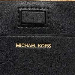 Pre Owned Michael Kors Beige/Black Raffia and Leather Fan Large Beach Tote