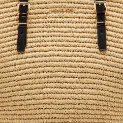 Pre Owned Michael Kors Beige/Black Raffia and Leather Fan Large Beach Tote