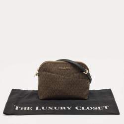 Pre Owned حقيبة كروس مايكل كورس جيت سيت دوم قماش مغطى بتوقيع بني داكن