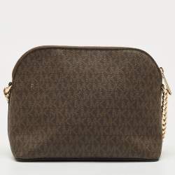 Pre Owned حقيبة كروس مايكل كورس جيت سيت دوم قماش مغطى بتوقيع بني داكن