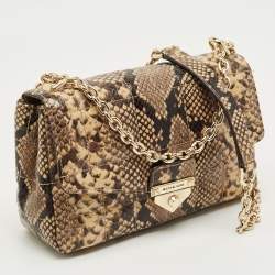 Pre Owned Michael Kors Cream/Black Python Embossed Leather Large Soho Shoulder Bag