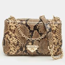 Pre Owned Michael Kors Cream/Black Python Embossed Leather Large Soho Shoulder Bag
