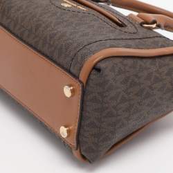 Pre Owned Michael Kors Brown Coated Canvas and Leather Extra Small Carine Satchel