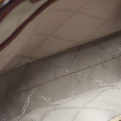 Pre Owned Michael Kors Burgundy/Brown Signature Coated Canvas and Leather Jet Set Travel Messenger Bag