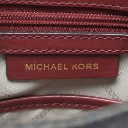 Pre Owned Michael Kors Burgundy/Brown Signature Coated Canvas and Leather Jet Set Travel Messenger Bag