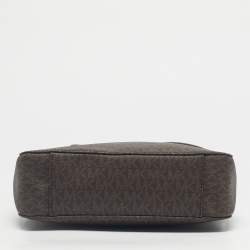 Pre Owned Michael Kors Burgundy/Brown Signature Coated Canvas and Leather Jet Set Travel Messenger Bag