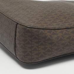 Pre Owned Michael Kors Burgundy/Brown Signature Coated Canvas and Leather Jet Set Travel Messenger Bag