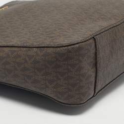 Pre Owned Michael Kors Burgundy/Brown Signature Coated Canvas and Leather Jet Set Travel Messenger Bag
