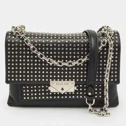 Pre Owned Michael Kors Black Leather Studded Cece Top Handle Bag