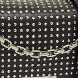 Pre Owned Michael Kors Black Leather Studded Cece Top Handle Bag