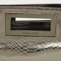 Pre Owned Michael Kors Metallic Python Embossed Leather Berkley Clutch