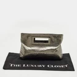Pre Owned Michael Kors Metallic Python Embossed Leather Berkley Clutch