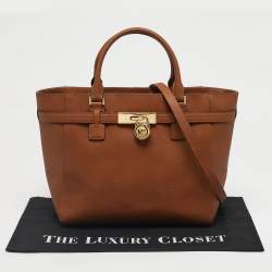 Pre Owned Michael Kors Brown Leather Hamilton Moderne Tote