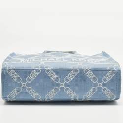 Pre Owned Michael Kors Blue/Beige Empire Logo Jacquard Canvas Small Gigi Tote