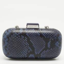 Pre Owned Michael Kors Blue/Black Python Embossed Leather Elsie Dome Chain Clutch