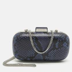 Pre Owned Michael Kors Blue/Black Python Embossed Leather Elsie Dome Chain Clutch