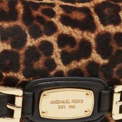 Pre Owned Michael Kors Black/Brown Leopard Print Calfhair and Leather Small Hamilton Flap Shoulder Bag