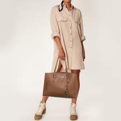 Pre Owned Michael Kors Brown Leather Large Jet Set Travel Tote