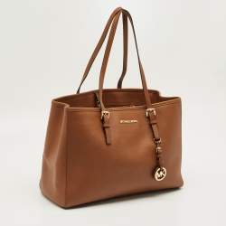 Pre Owned Michael Kors Brown Leather Large Jet Set Travel Tote