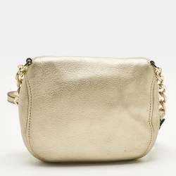 Pre Owned Michael Kors Gold Leather Bedford Flap Crossbody Bag