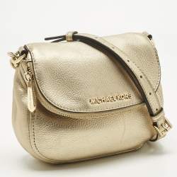 Pre Owned Michael Kors Gold Leather Bedford Flap Crossbody Bag