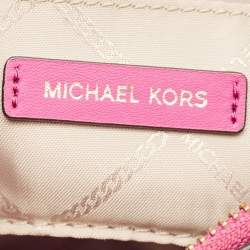 Pre Owned Michael Kors Pink Signature Coated Canvas and Leather Jet Set Charm Pochette Bag