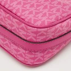 Pre Owned Michael Kors Pink Signature Coated Canvas and Leather Jet Set Charm Pochette Bag