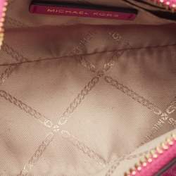 Pre Owned Michael Kors Pink Signature Coated Canvas and Leather Jet Set Charm Pochette Bag