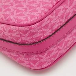 Pre Owned Michael Kors Pink Signature Coated Canvas and Leather Jet Set Charm Pochette Bag