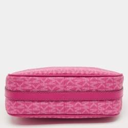 Pre Owned Michael Kors Pink Signature Coated Canvas and Leather Jet Set Charm Pochette Bag