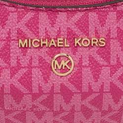 Pre Owned Michael Kors Pink Signature Coated Canvas and Leather Jet Set Charm Pochette Bag