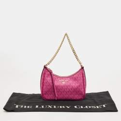 Pre Owned Michael Kors Pink Signature Coated Canvas and Leather Jet Set Charm Pochette Bag