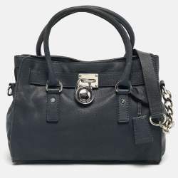 Pre Owned Michael Kors Dark Blue Leather Hamilton North South Tote