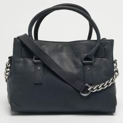 Pre Owned Michael Kors Dark Blue Leather Hamilton North South Tote
